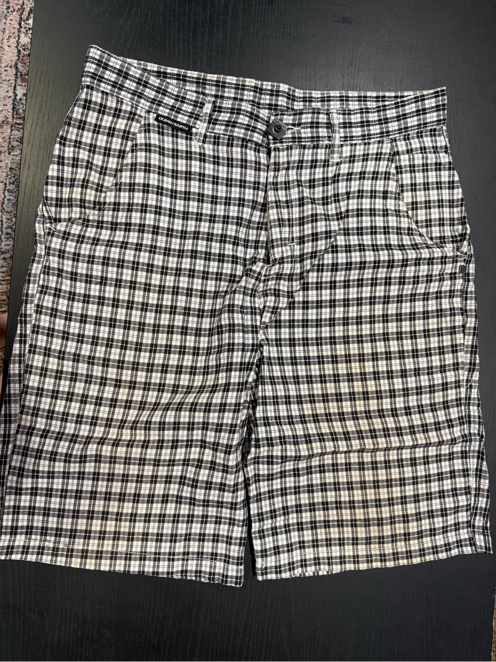Men's Black & White Plaid Shorts - Casual Summer Style size 36